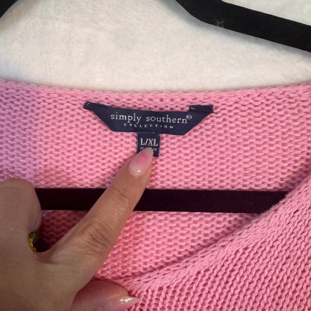 Simply Southern Sweater Sun Kissed‎ Graphic Open Knit L/XL Pink Womens